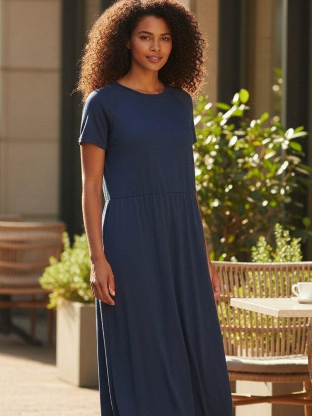 Elizabeth & James Womens Medium Blue Short Sleeve Faux Wrap Maxi Dress Size M